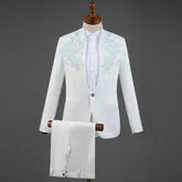 Red Diamond Floral Men Suits for Wedding Mens Suits 3 Piece Blazer+Pant+Bow Tie Fashion Tuxedo Men Suit Set Stage Costume Homme white